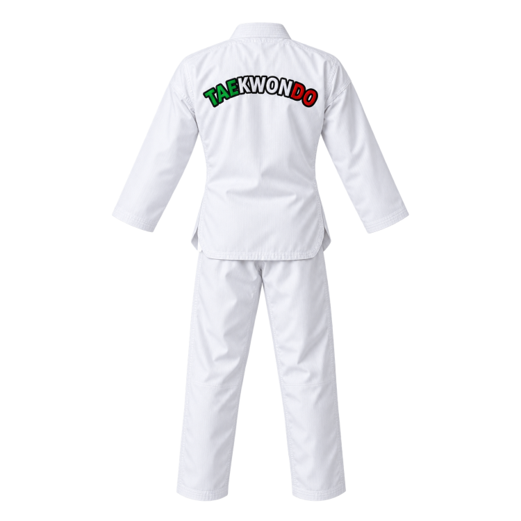 DOBOK MOOTO  SCHOOL UNIFORMS CON RICAMO TAEKWONDO COLOR ITALIA SULLE SPALLE