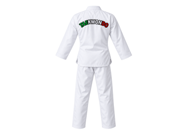 DOBOK MOOTO  SCHOOL UNIFORMS CON RICAMO TAEKWONDO COLOR ITALIA SULLE SPALLE